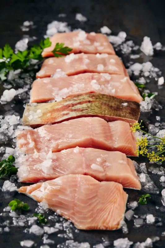 Chum salmon cut into fillets